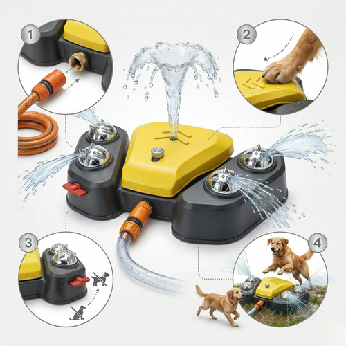 AquaPaw Dog Water Play Station – Pedal-Activated Outdoor Toy