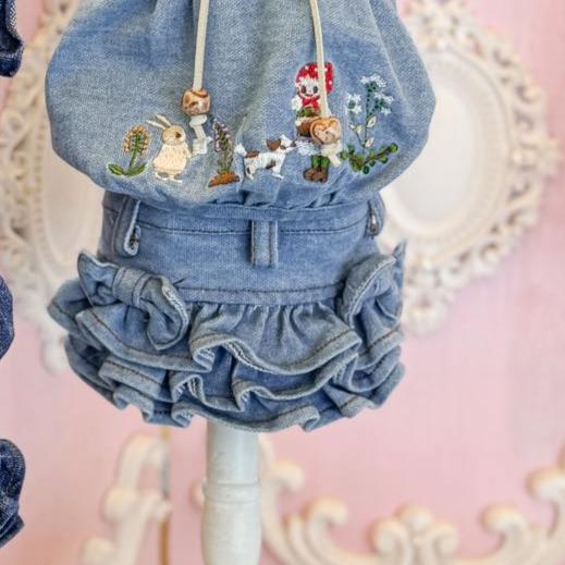 TaniWina Denim Tiered Skirt with Bow Details
