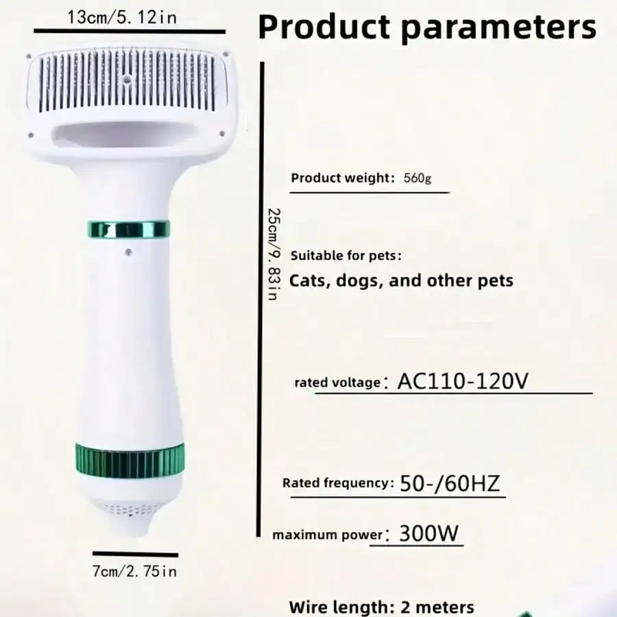 2-in-1 Pet Hair Dryer with Sliding Brush Adjustable Speed