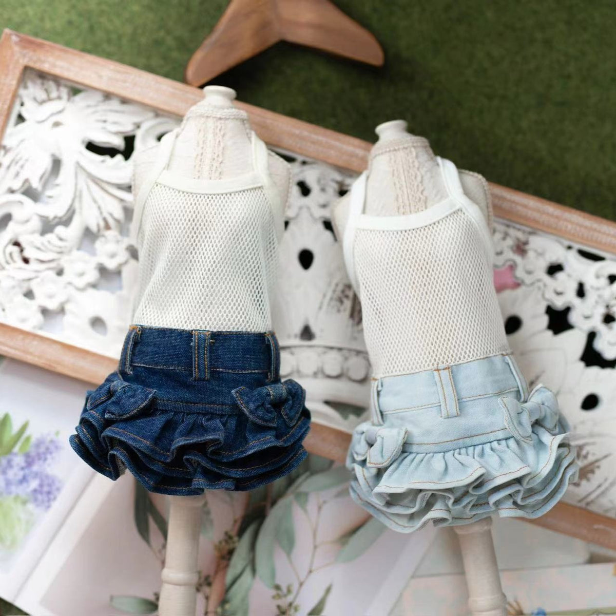 TaniWina Denim Tiered Skirt with Bow Details