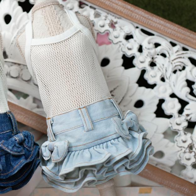 TaniWina Denim Tiered Skirt with Bow Details