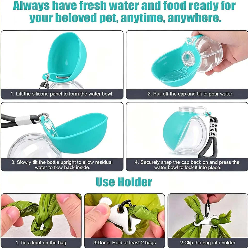 Portable Dog Water Bottle with Collapsible Bowl for Hiking & Travel