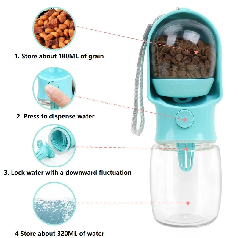 Portable Dog Water Bottle with Food Bowl - Pet Drinking Bottle
