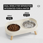 Elevated Dual-Bowl Pet Feeding Station | Ceramic & Stainless Steel
