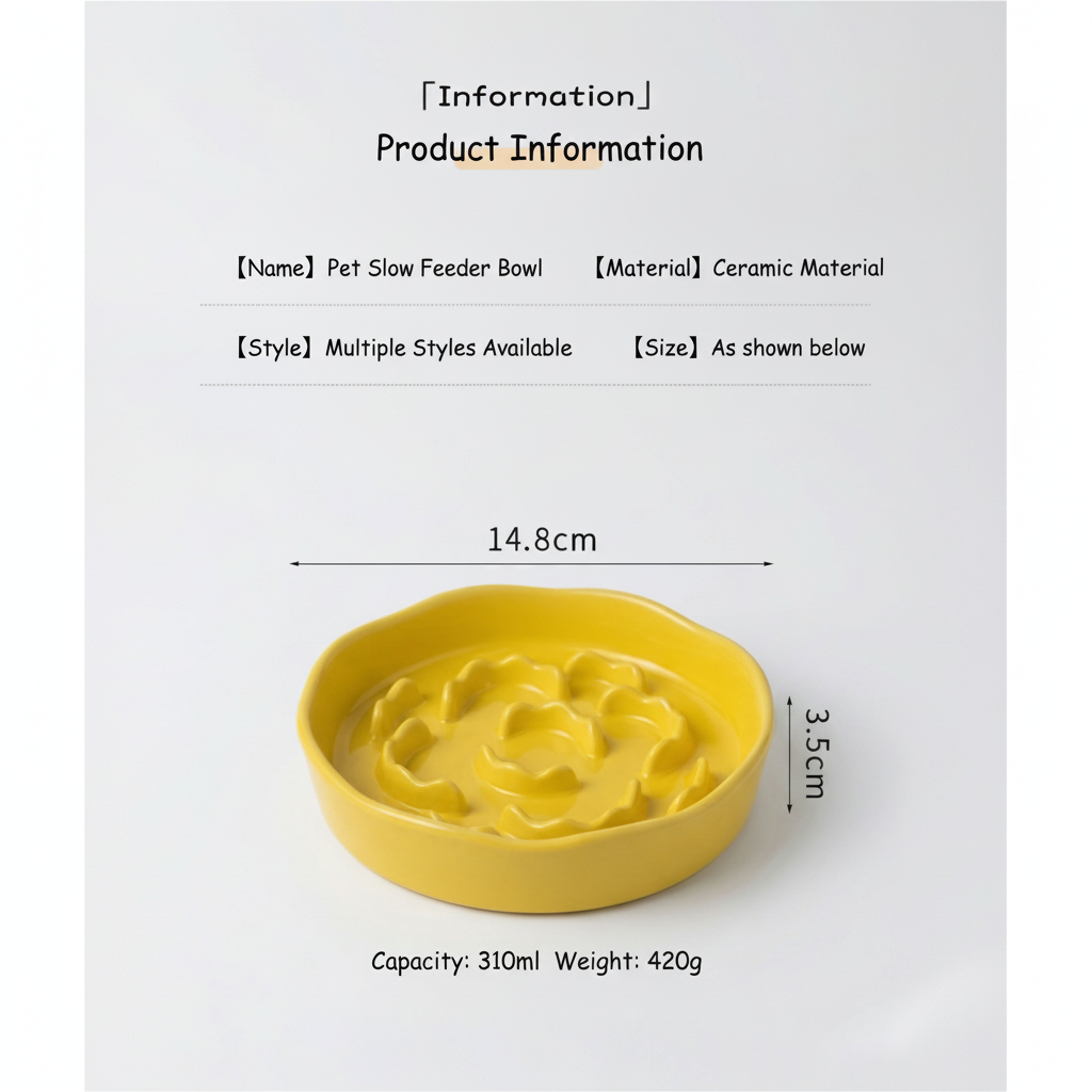 Ceramic Elevated Slow Feeder Bowl for Dogs & Cats