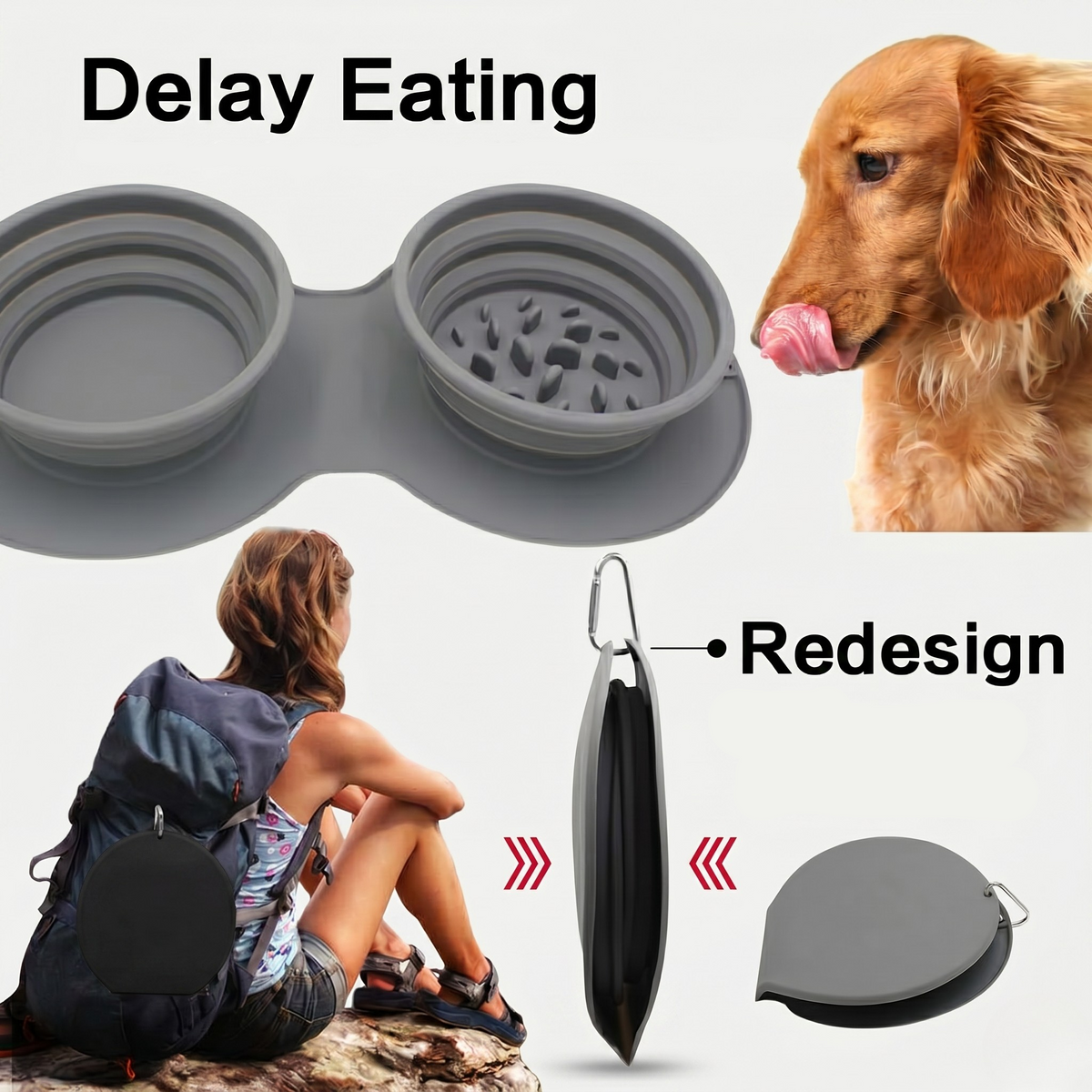 Silicone Collapsible Slow Feeder Travel Bowl for Dogs