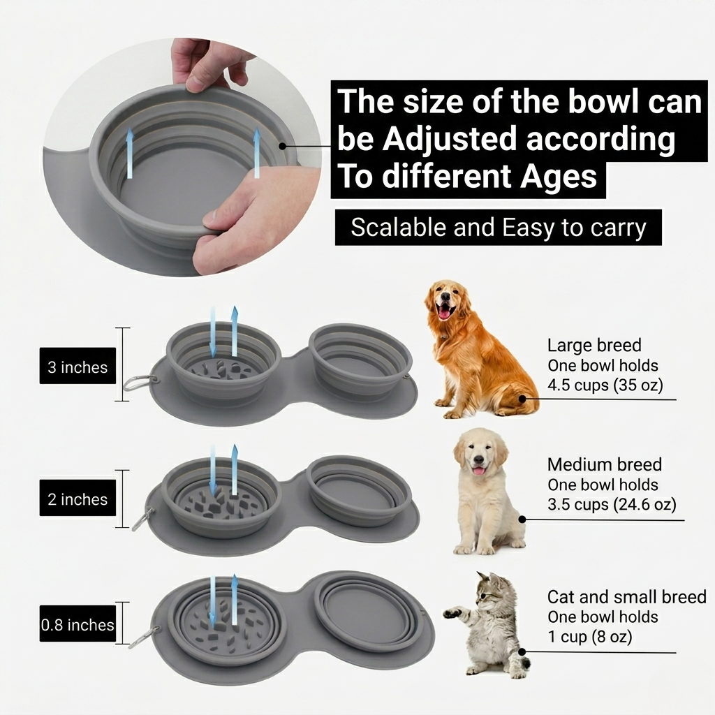 Silicone Collapsible Slow Feeder Travel Bowl for Dogs