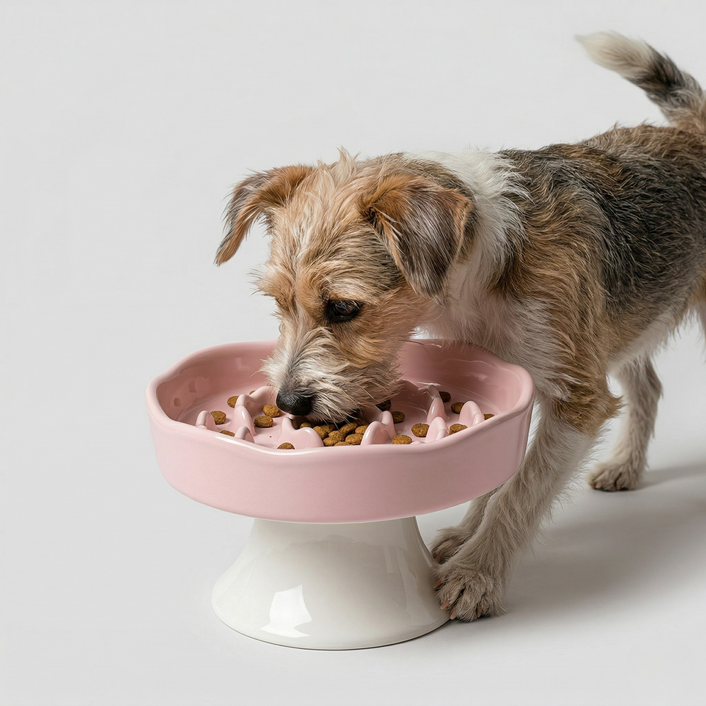 Ceramic Elevated Slow Feeder Bowl for Dogs & Cats