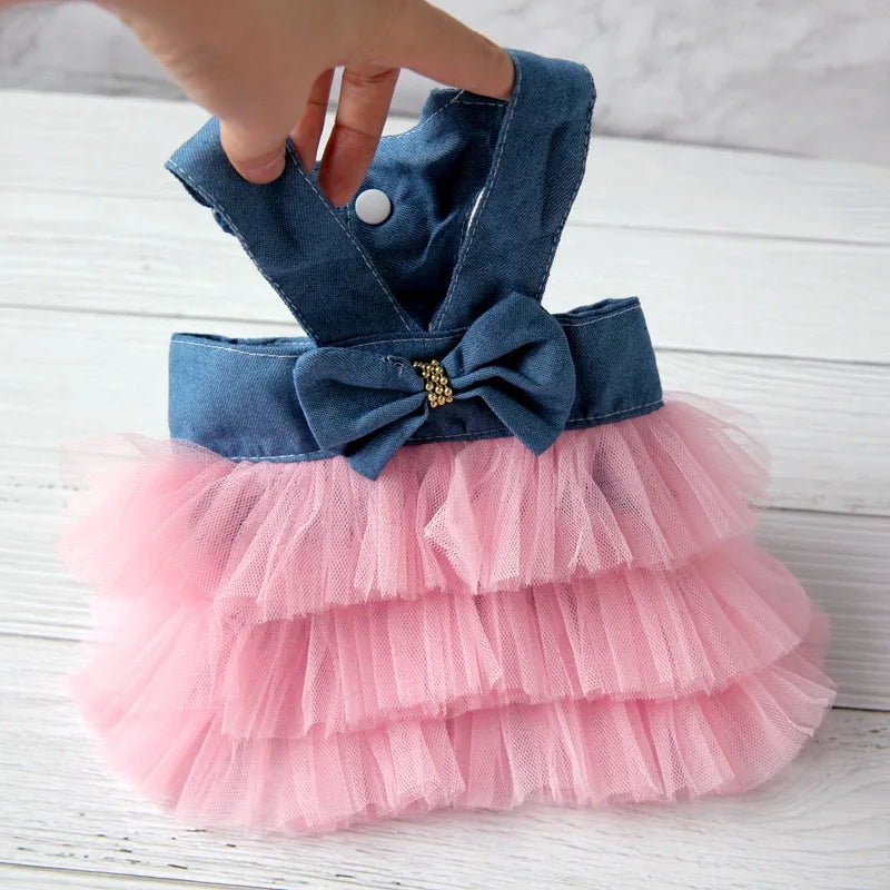 Pet Summer Dress Lace Stripe Skirt for Dogs and Cats