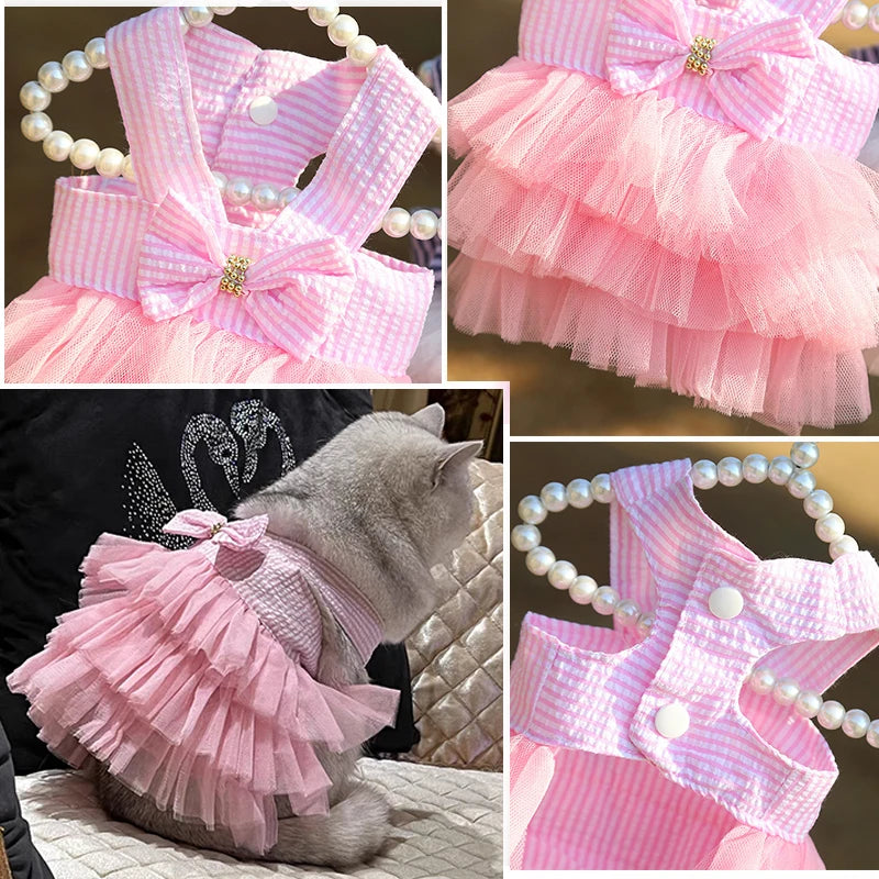 Pet Summer Dress Lace Stripe Skirt for Dogs and Cats