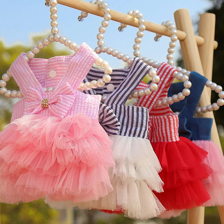 Pet Summer Dress Lace Stripe Skirt for Dogs and Cats