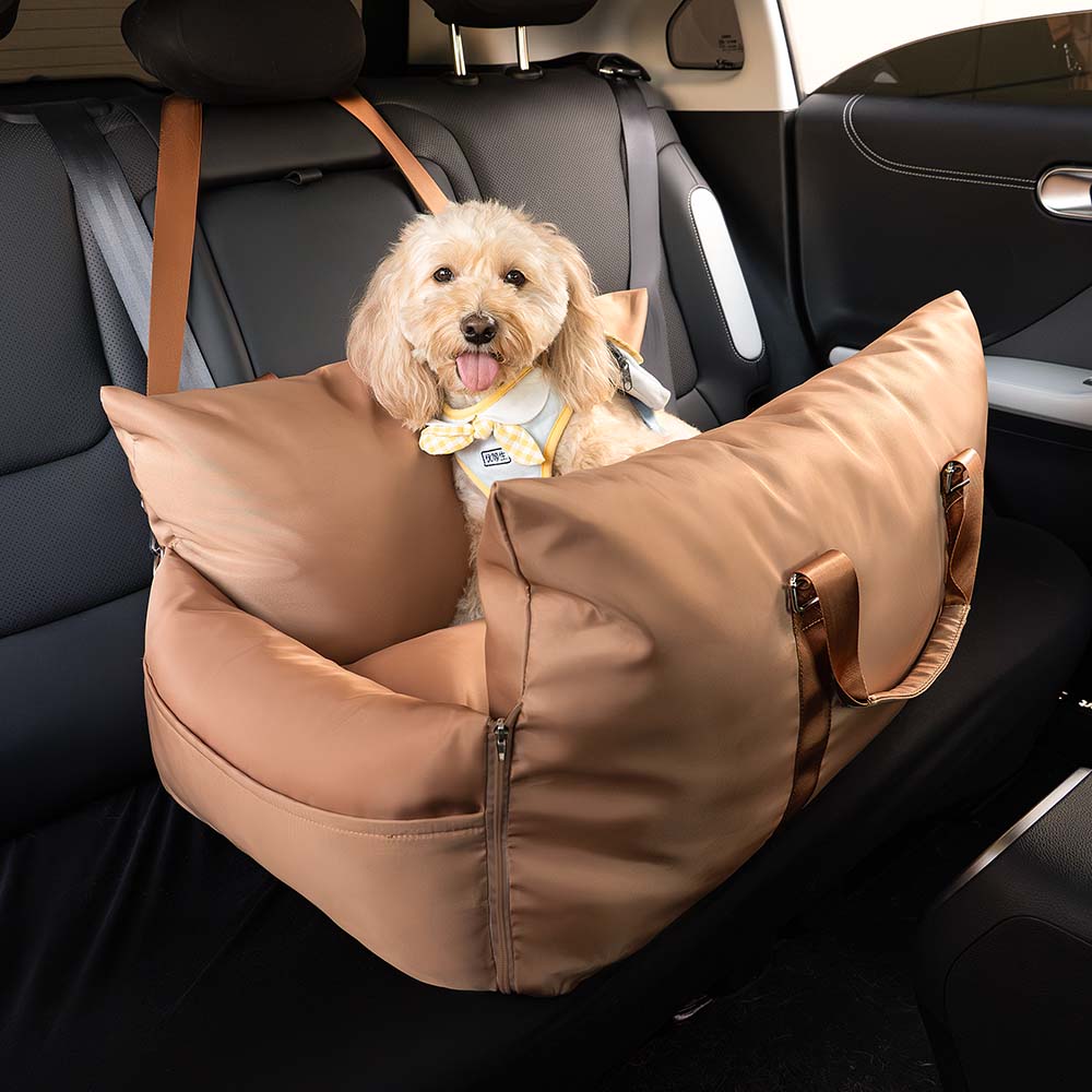 Dog Car Seat Bed – Adjustable Safety Leash & Machine Washable