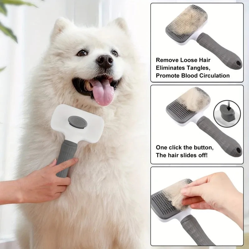 Dog & Cat Grooming Brush with Self-Cleaning Slicker & Bent Needles