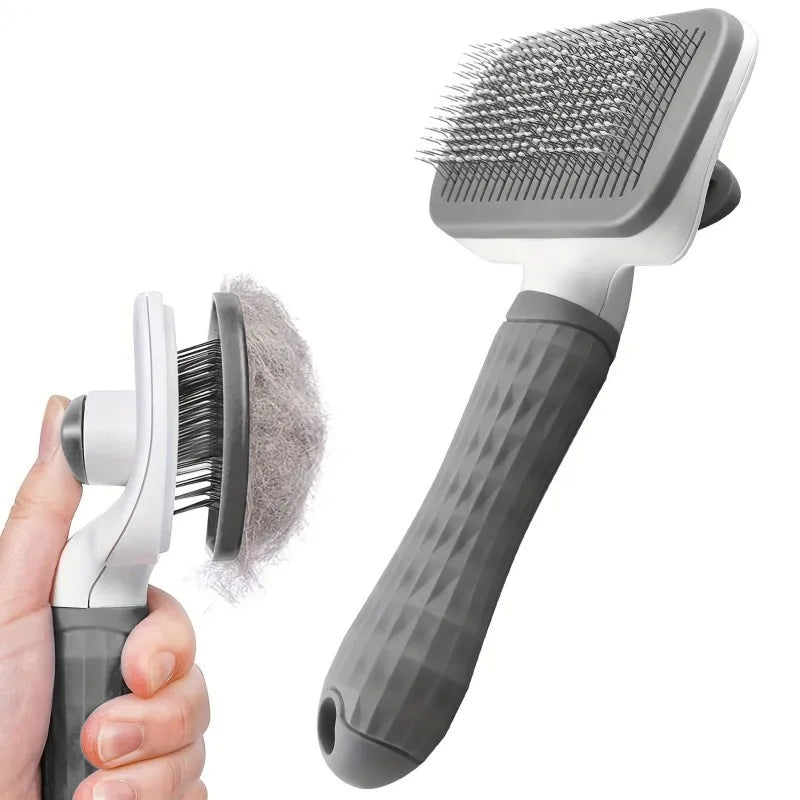 Dog & Cat Grooming Brush with Self-Cleaning Slicker & Bent Needles