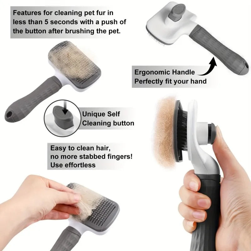 Dog & Cat Grooming Brush with Self-Cleaning Slicker & Bent Needles