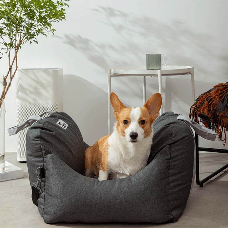 Dog Car Seat Bed – Adjustable Safety Leash & Machine Washable