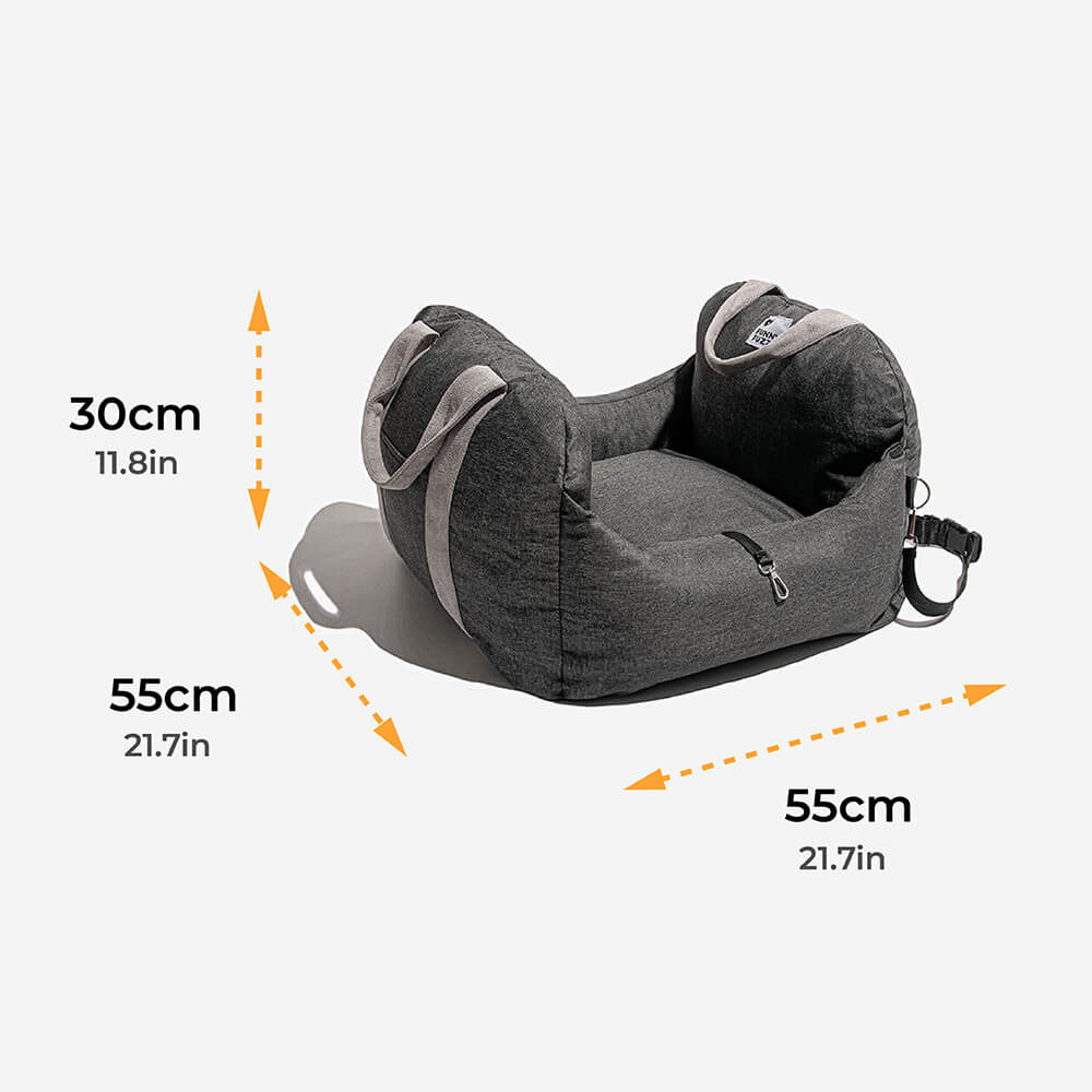 Dog Car Seat Bed – Adjustable Safety Leash & Machine Washable