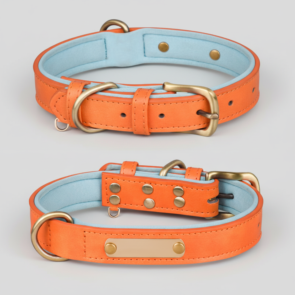 Breathable Cotton Dog Collar with Nameplate – Lightweight & Durable