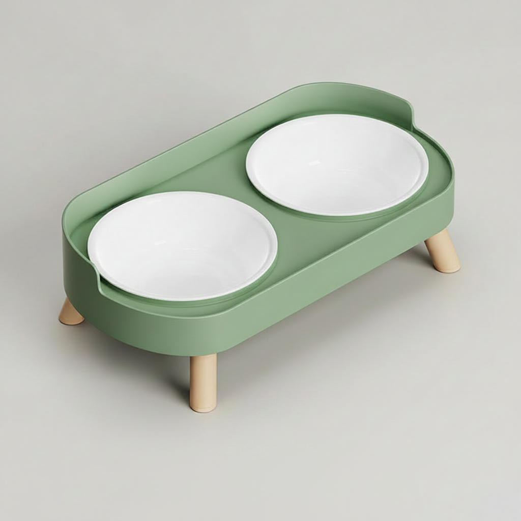 Elevated Dual-Bowl Pet Feeding Station | Ceramic & Stainless Steel