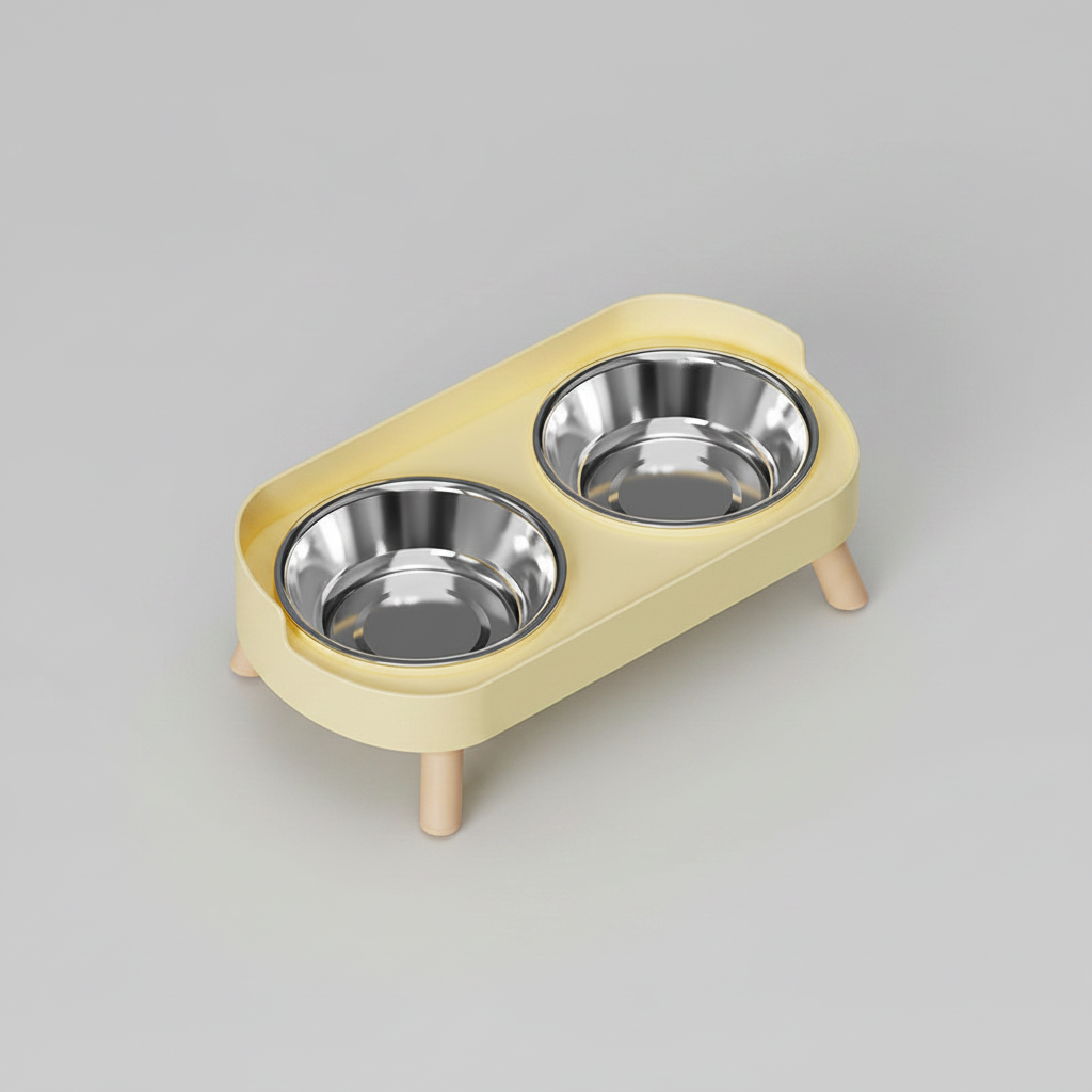 Elevated Dual-Bowl Pet Feeding Station | Ceramic & Stainless Steel