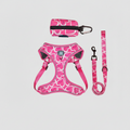 Pink Heart Print Dog Harness & Leash Set with Waste Bag Dispenser