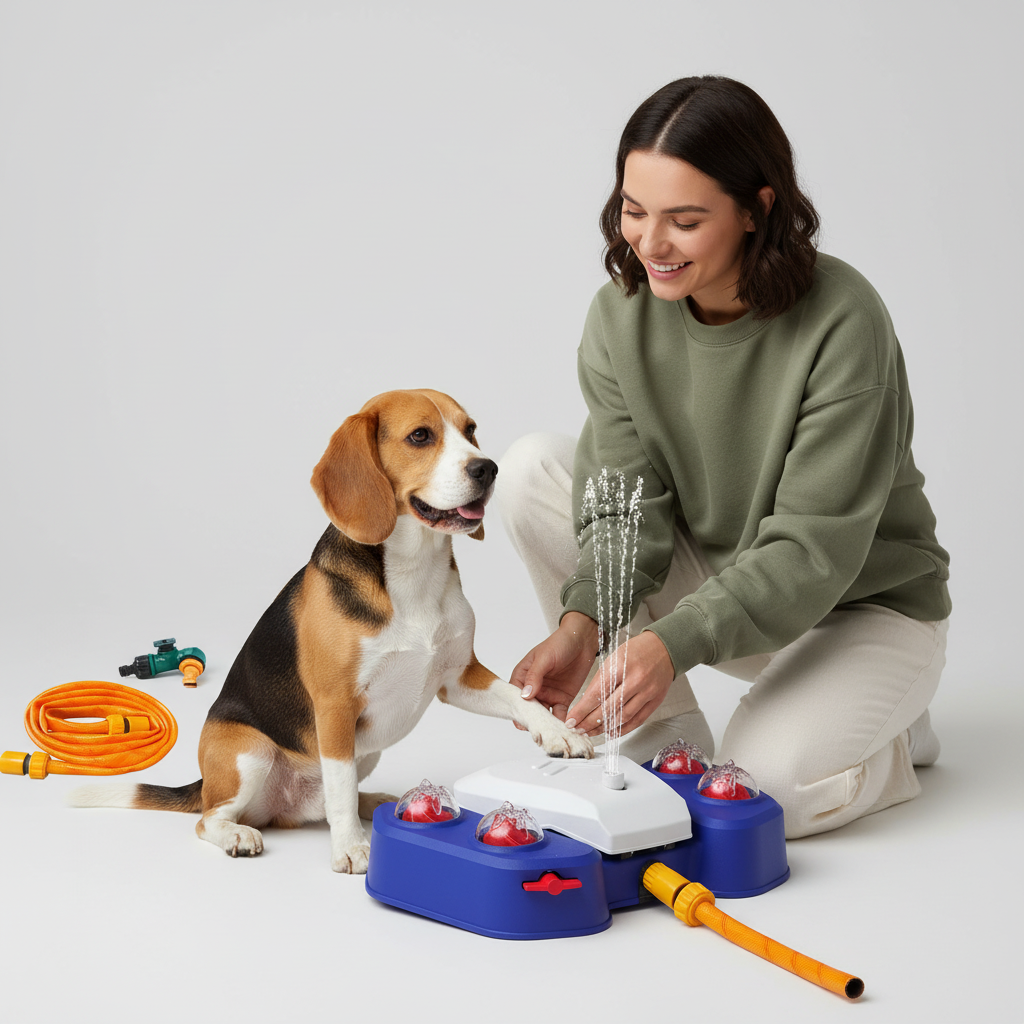 AquaPaw Dog Water Play Station – Pedal-Activated Outdoor Toy