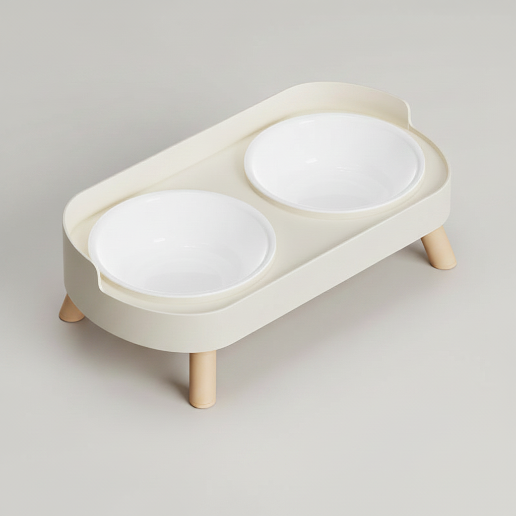 Elevated Dual-Bowl Pet Feeding Station | Ceramic & Stainless Steel