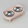 Elevated Dual-Bowl Pet Feeding Station | Ceramic & Stainless Steel