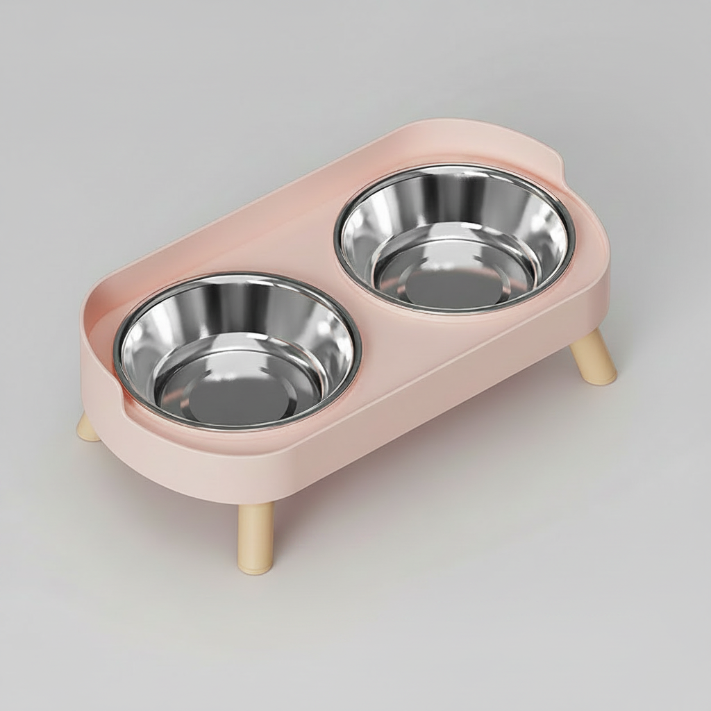 Elevated Dual-Bowl Pet Feeding Station | Ceramic & Stainless Steel