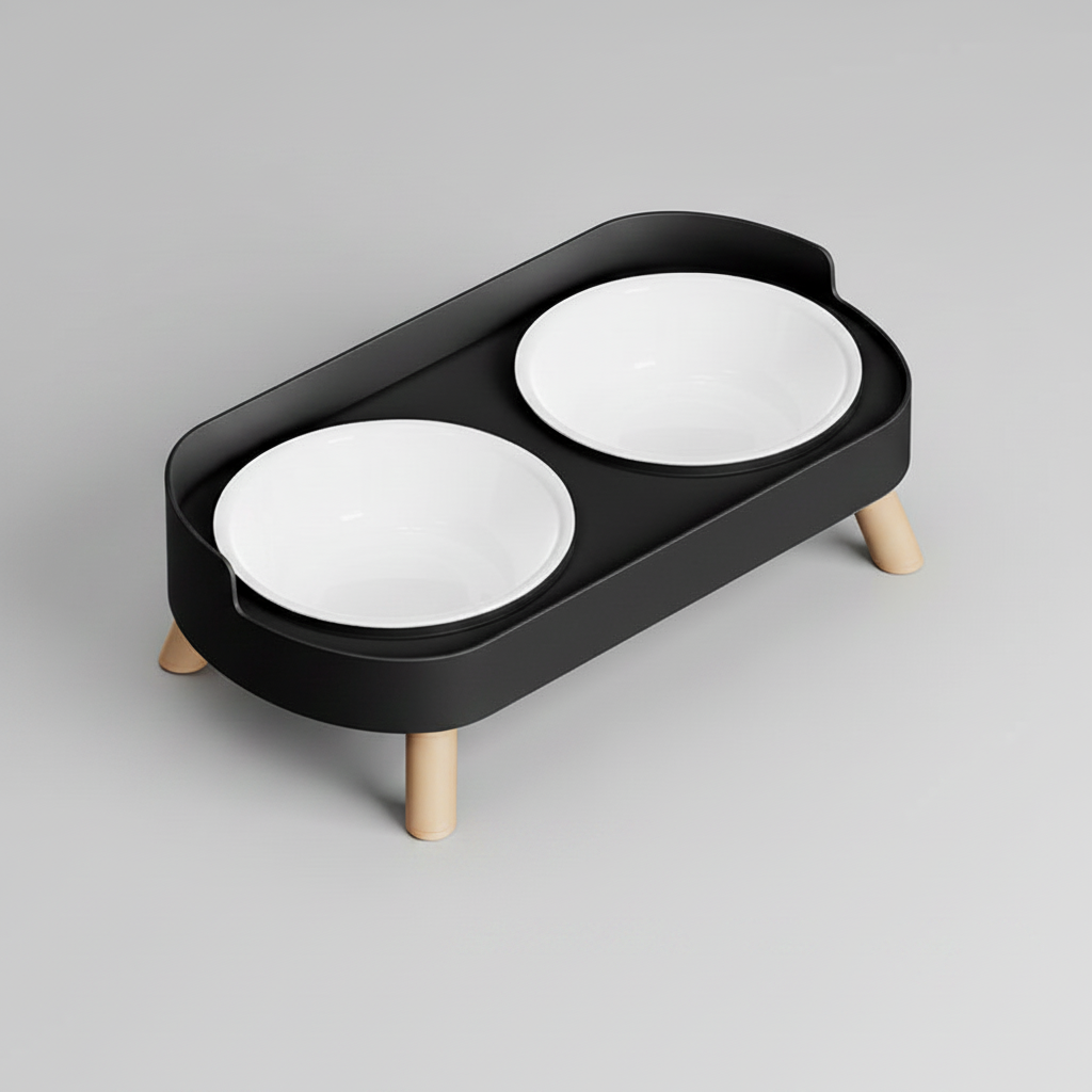 Elevated Dual-Bowl Pet Feeding Station | Ceramic & Stainless Steel