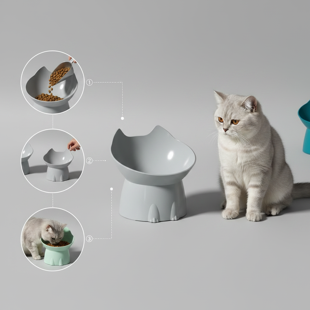 Raised Ergonomic Pet Bowl for Cats & Small Dogs