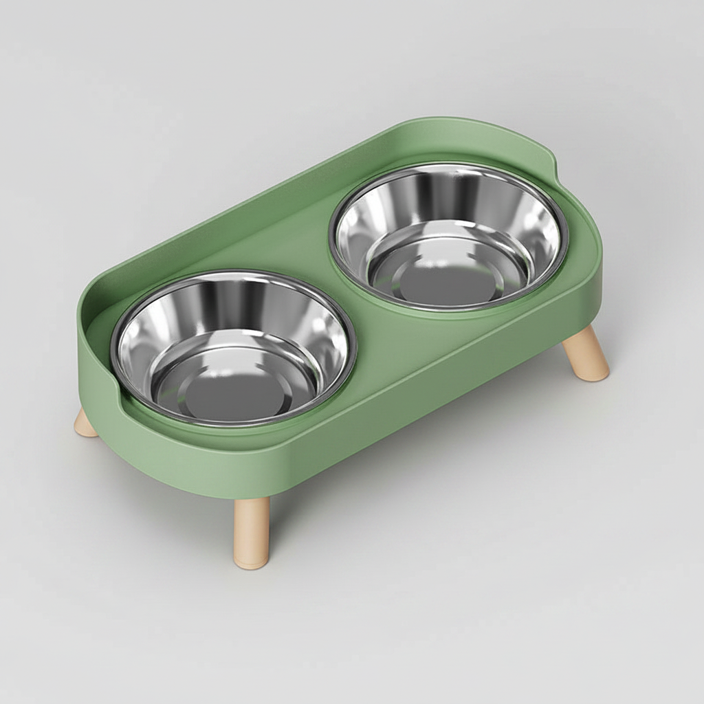 Elevated Dual-Bowl Pet Feeding Station | Ceramic & Stainless Steel