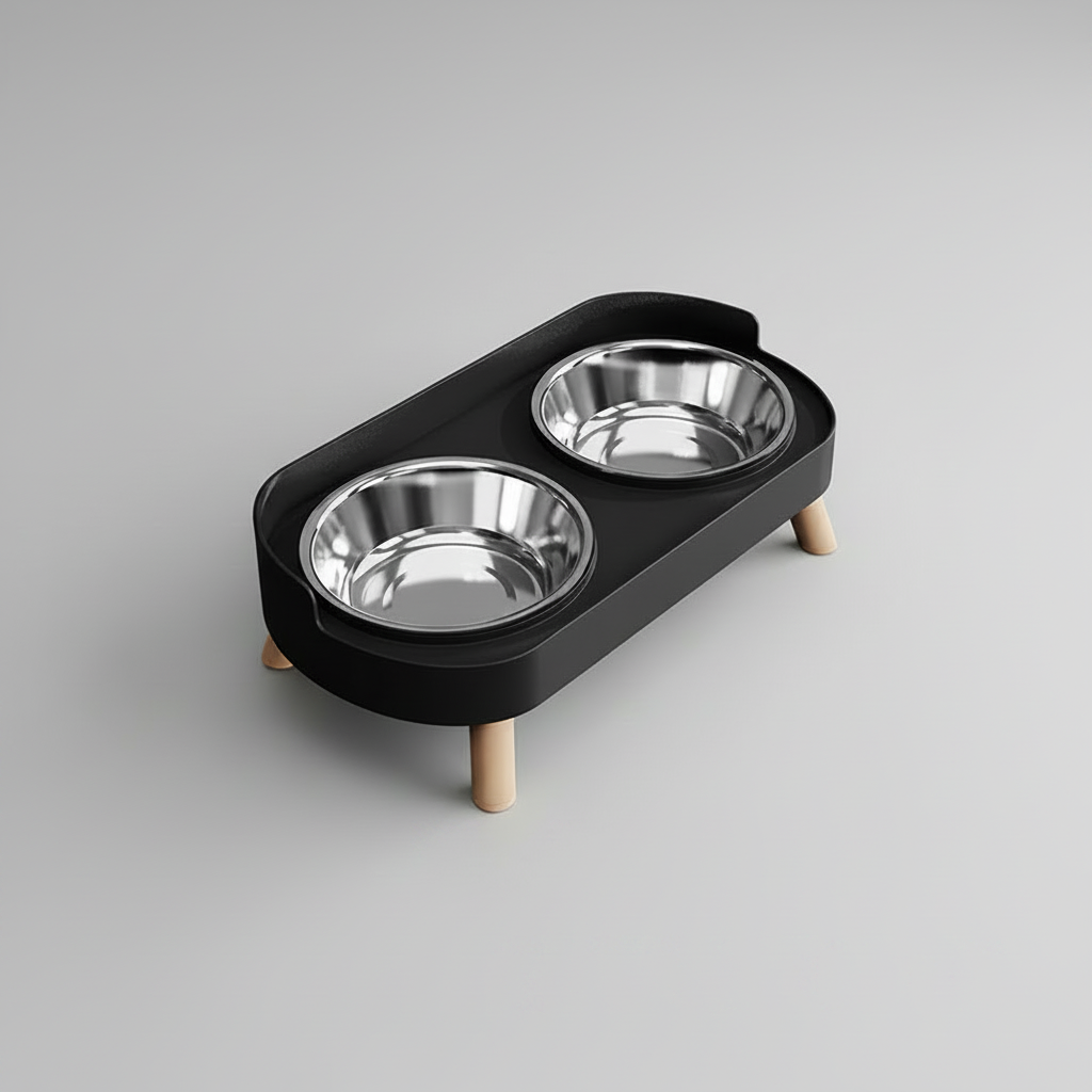 Elevated Dual-Bowl Pet Feeding Station | Ceramic & Stainless Steel