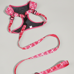 Pink Heart Print Dog Harness & Leash Set with Waste Bag Dispenser