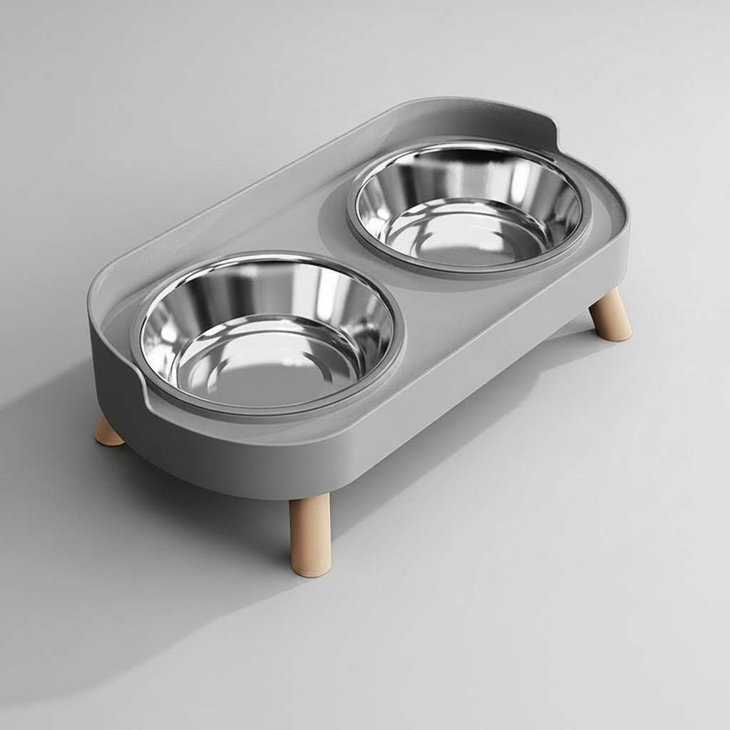 Elevated Dual-Bowl Pet Feeding Station | Ceramic & Stainless Steel