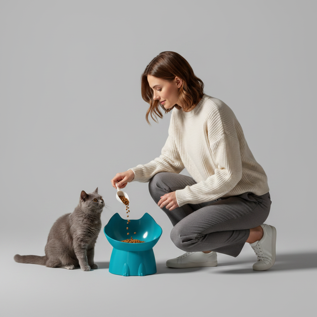 Raised Ergonomic Pet Bowl for Cats & Small Dogs