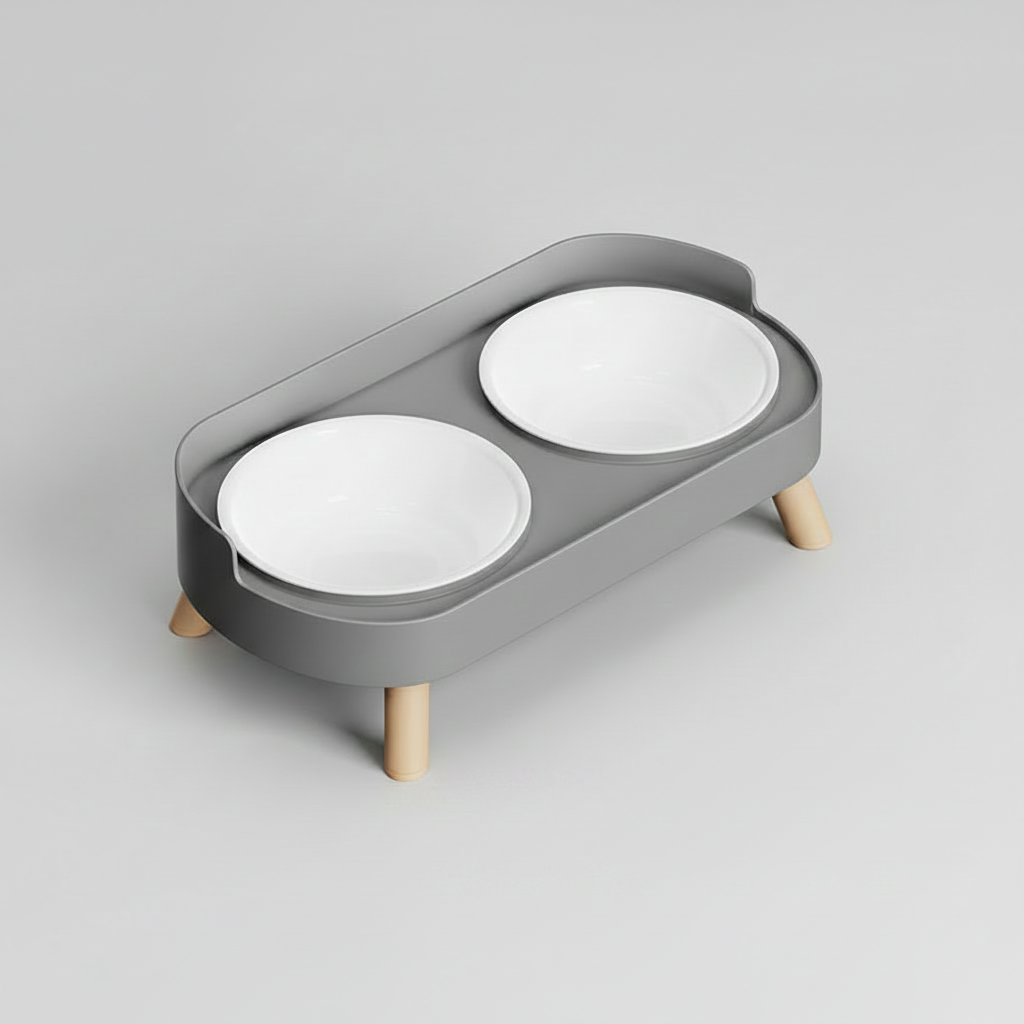 Elevated Dual-Bowl Pet Feeding Station | Ceramic & Stainless Steel