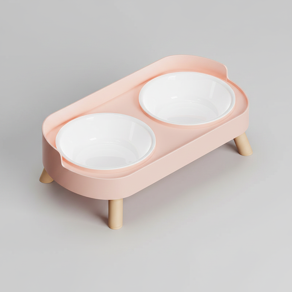 Elevated Dual-Bowl Pet Feeding Station | Ceramic & Stainless Steel