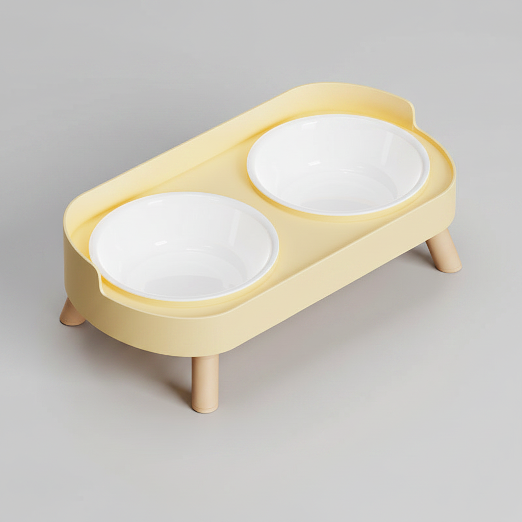 Elevated Dual-Bowl Pet Feeding Station | Ceramic & Stainless Steel