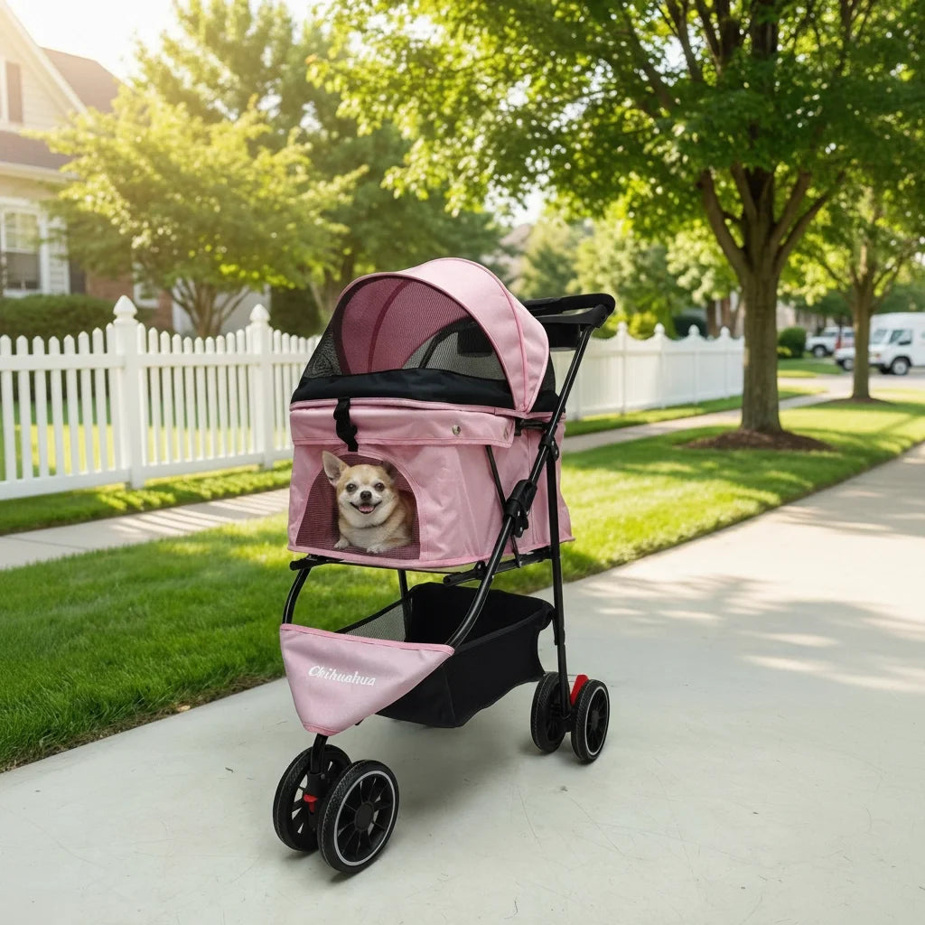Portable Pet Stroller for Small Dogs & Cats – Foldable Travel Carrier