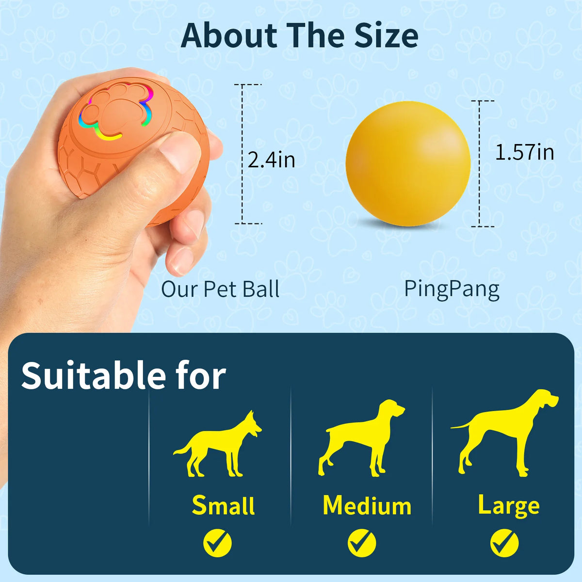 Interactive Smart Dog Toy Ball with RGB Lights USB Rechargeable