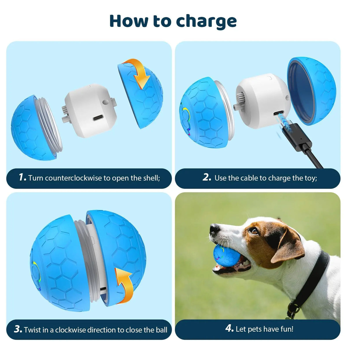 Interactive Smart Dog Toy Ball with RGB Lights USB Rechargeable