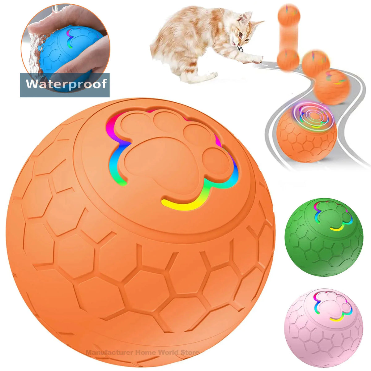 Interactive Smart Dog Toy Ball with RGB Lights USB Rechargeable