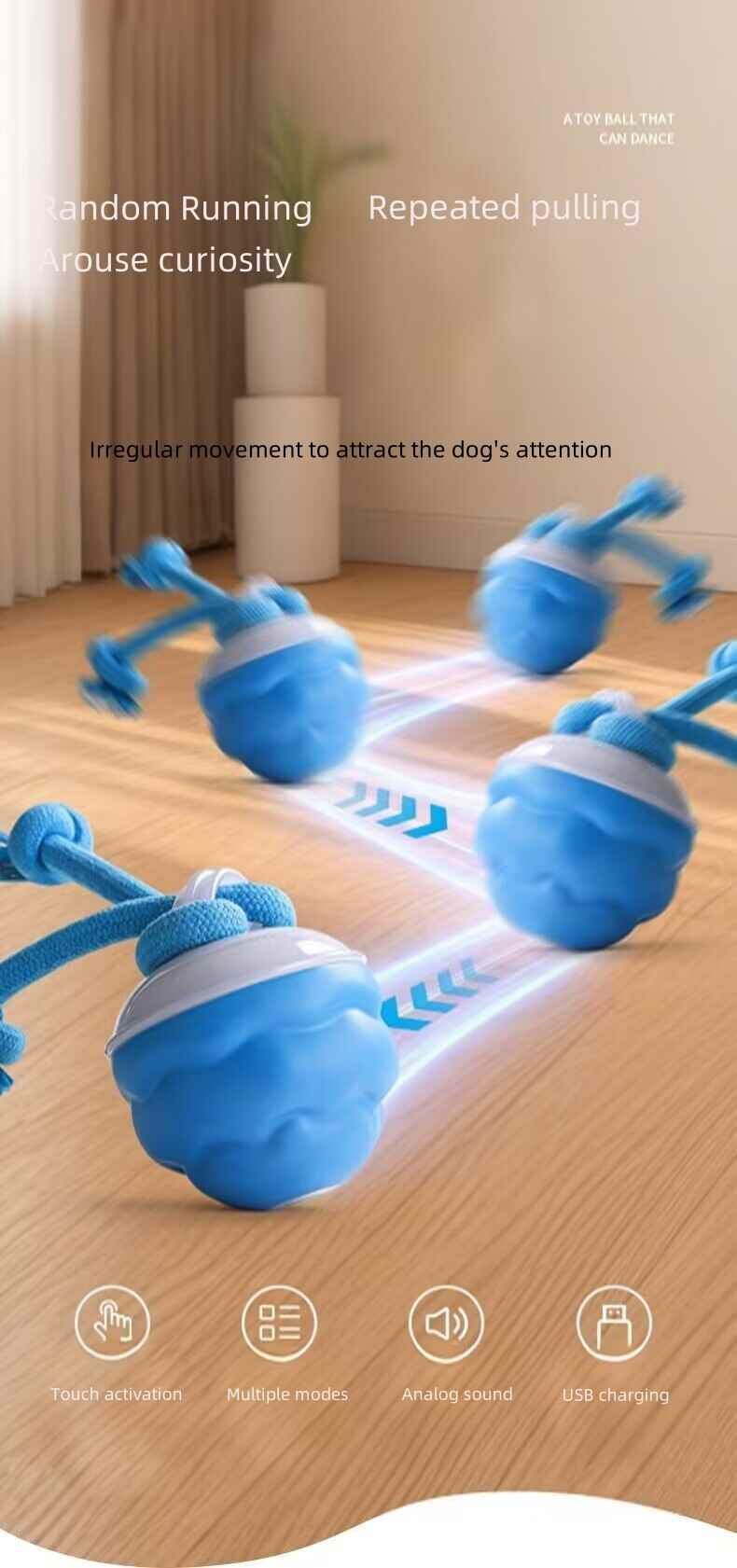 Smart Electric Bouncing Ball Dog Toy with Teeth Cleaning Rope