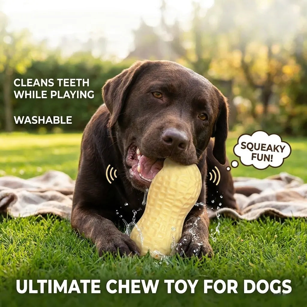 TPR Peanut Dog Toy Squeaky Chew for Puppies & Dogs