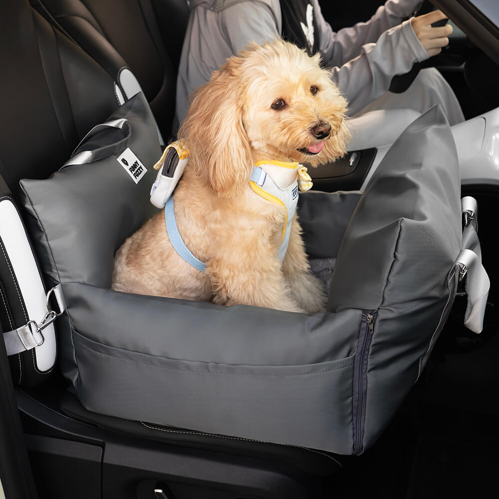 Dog Car Seat Bed – Adjustable Safety Leash & Machine Washable