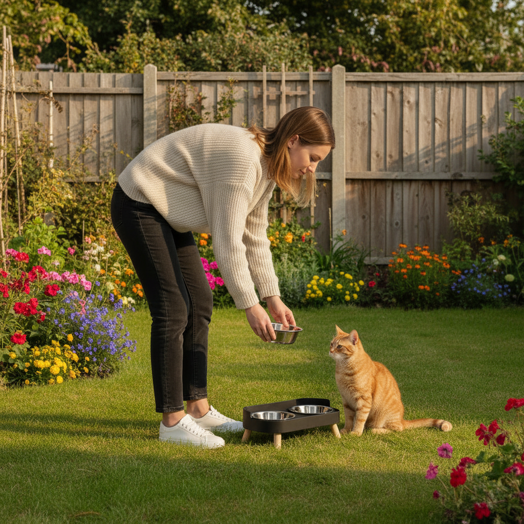 Elevated Dual-Bowl Pet Feeding Station | Ceramic & Stainless Steel