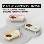 Elevated Dual-Bowl Pet Feeding Station | Ceramic & Stainless Steel