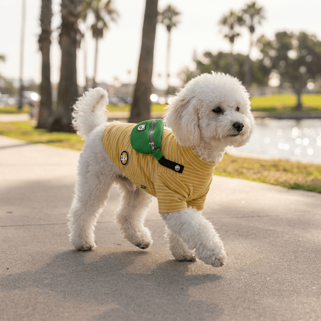 Striped Dog T-Shirt with Fanny Pack Design