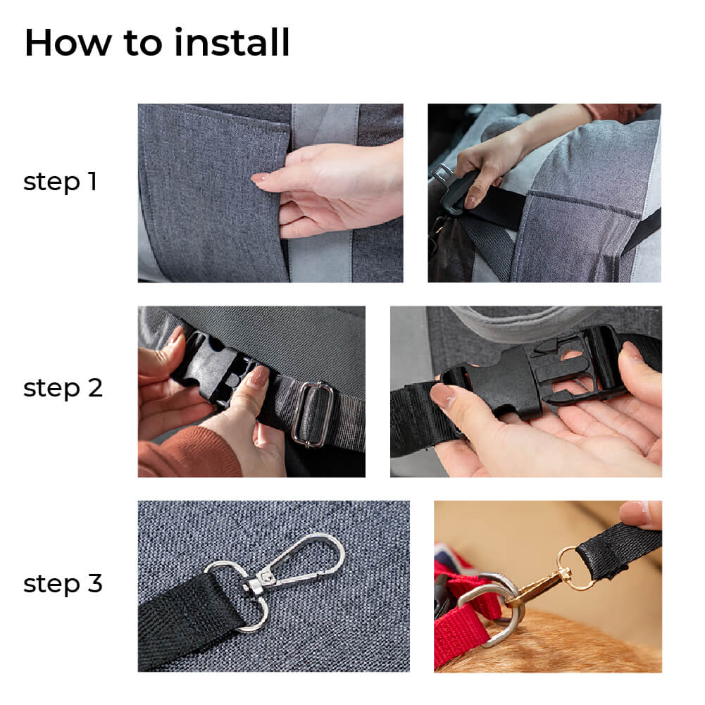 Dog Car Seat Bed – Adjustable Safety Leash & Machine Washable